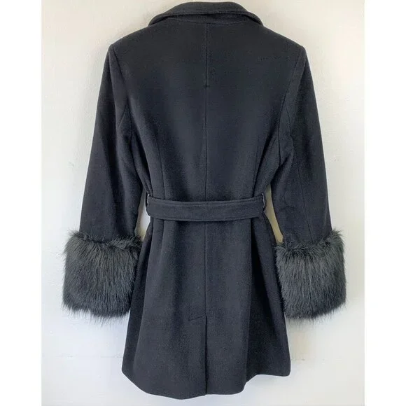 NWT Joie Hesperina Faux Fur Cuff Wool Blend Coat Size S